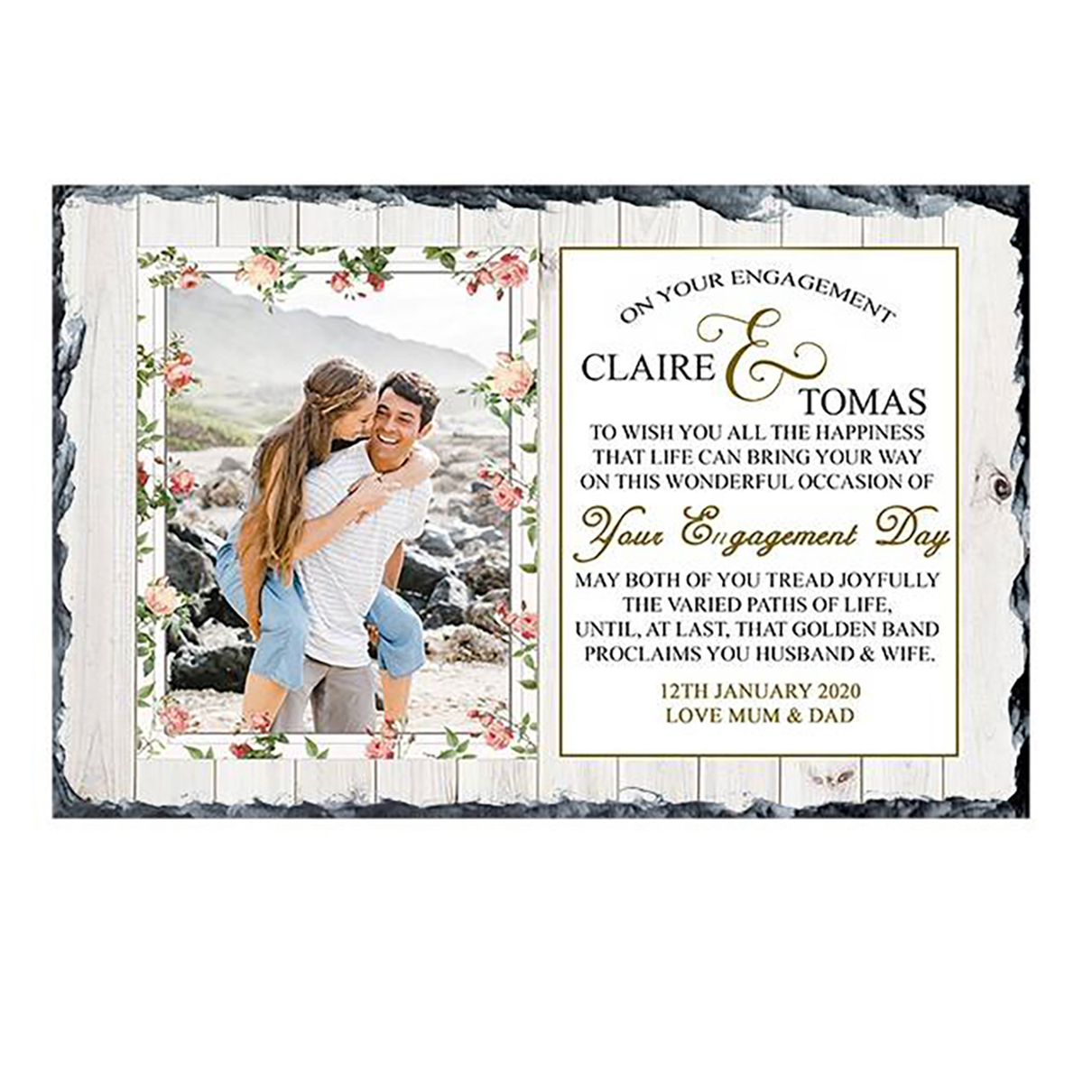 Personalsied Engagement Slate Gift - Flowers & Boardwalk with Photo